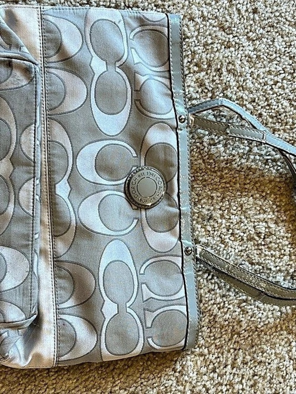 Coach Signature C Monogram Tote Bag Gray & Pink